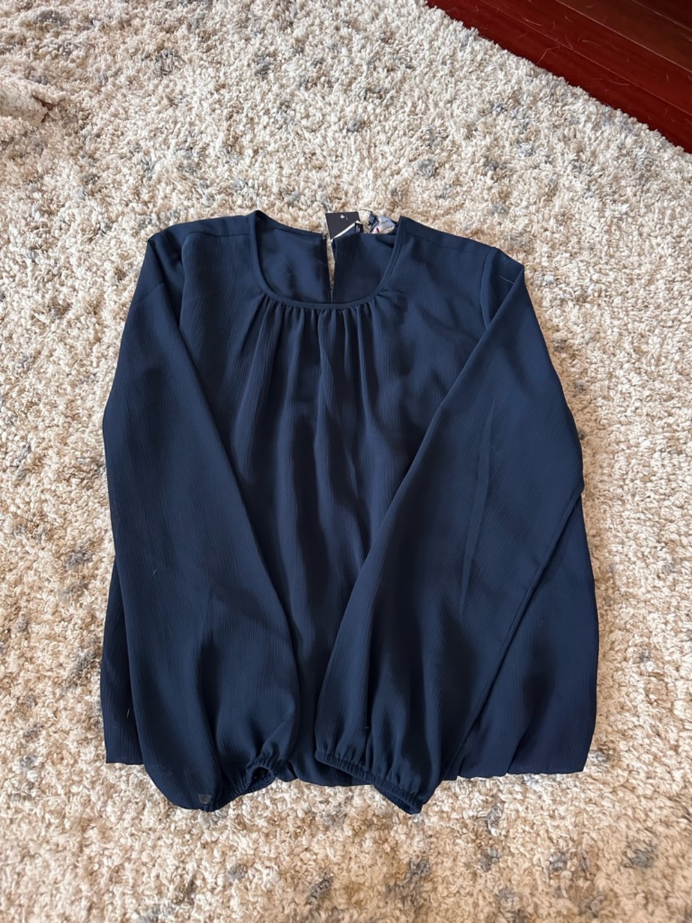 Tommy Hilfiger Navy Long-Sleeve Pleated Neck Blouse
